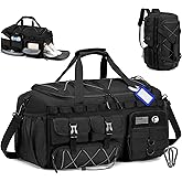 COSCOOA Tactical Gym Bags for Men, Carry On Luggage 22x14x9 Airline Approved, 3 in 1 Duffle Bag with Shoe Compartment,Travel Backpack Weekender Overnight Range Bag for Workout Football, Black