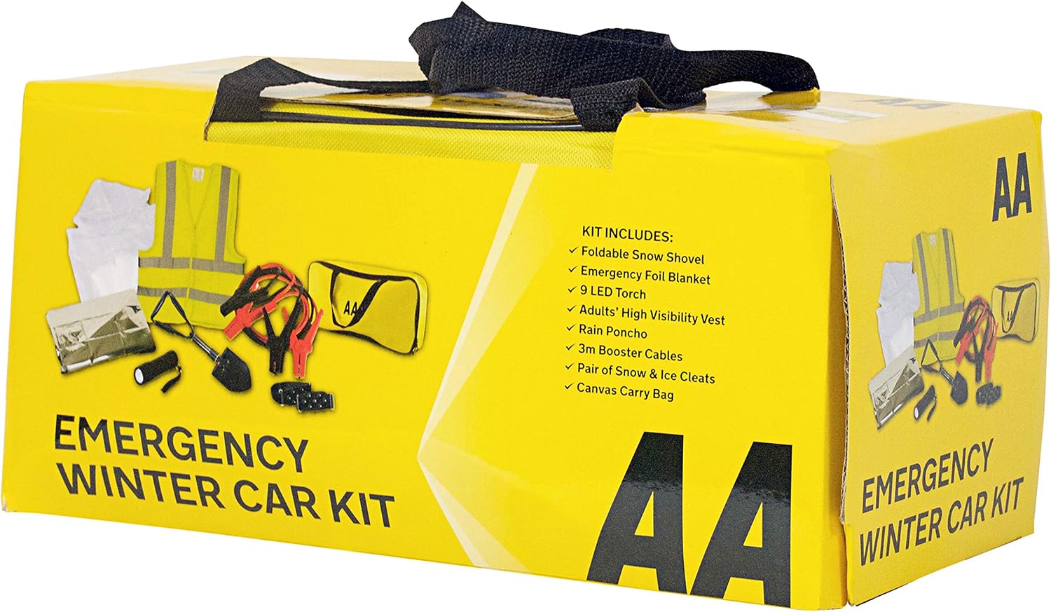 AA Emergency Winter Car Kit AA5281, Folding Snow Shovel, 9-LED Torch, Foil Blanket, Hi-Vis Vest, Rain Poncho, Booster Cables - Image 3