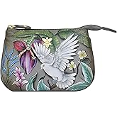 Anuschka Women’s Hand-Painted Genuine Leather Medium Zip Pouch - Coin and Key Pouch - Zippered, 2 Key Fobs