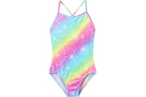 iLover Girls Sparkle One Piece Swimsuits Crossback Swimwear Beach Bathing Suit with Adjustable Strap 4-10 Years