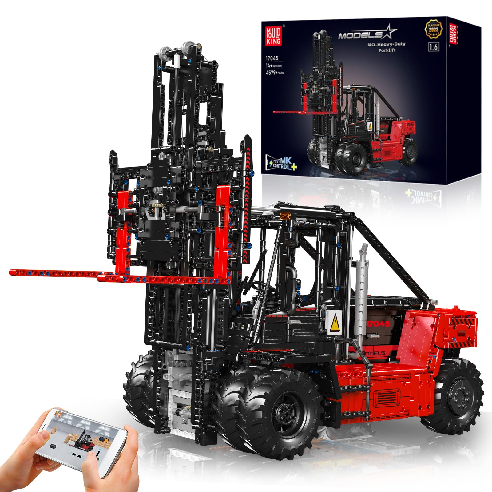 Mould King Large Forklift Building Blocks Kits, 4579 Pieces Heavy-Duty Truck Sets to Build, 1:8 Scale Model, APP Control Large Engineering Toy, Construction Vehicles Model for Adults