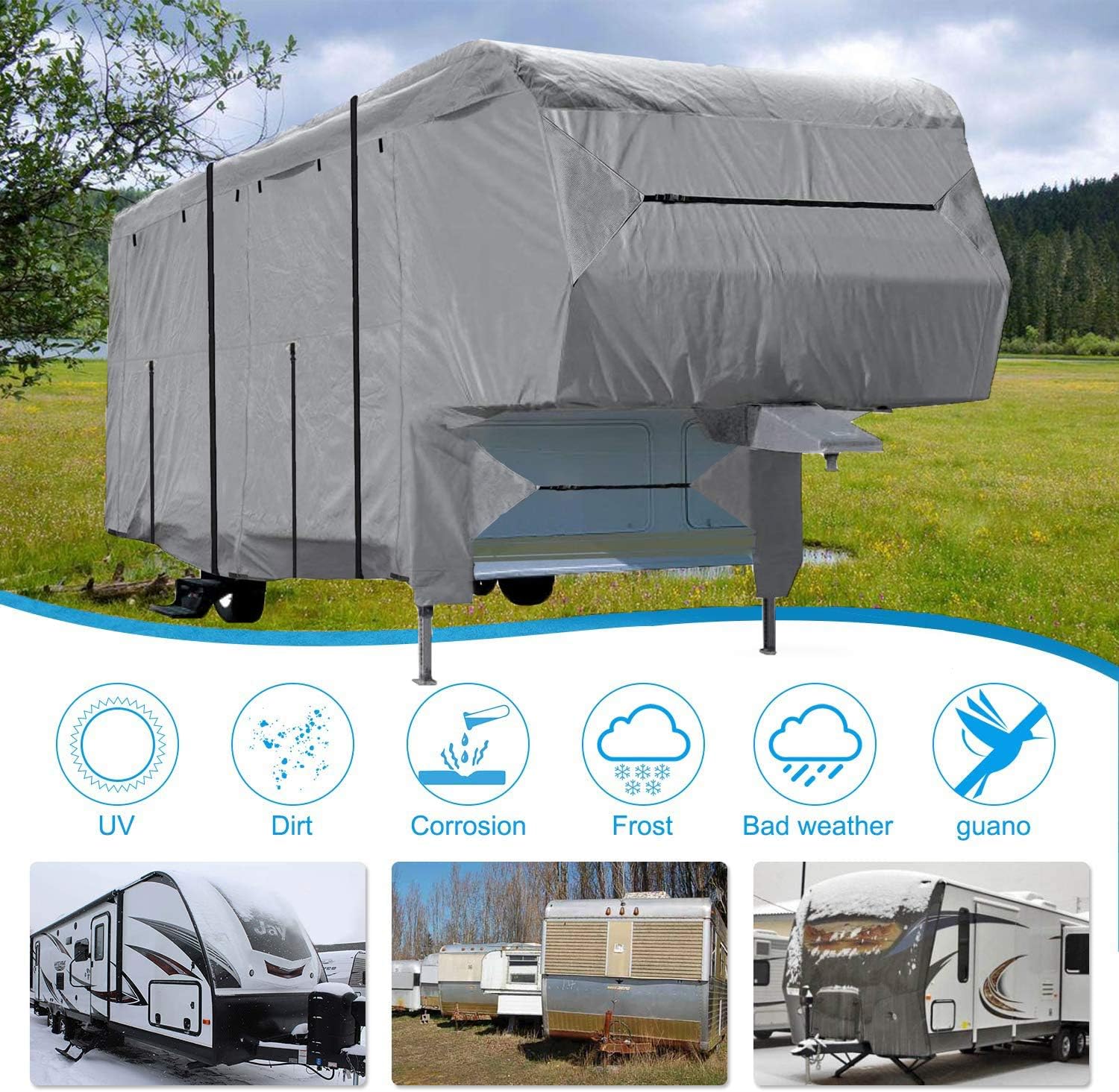 Szblnsm 5th Wheel RV Cover with 6 Layers Top Heavy Duty Material Travel Trailer Camper Cover Fits 26-29 FT RV Trailer: Automotive