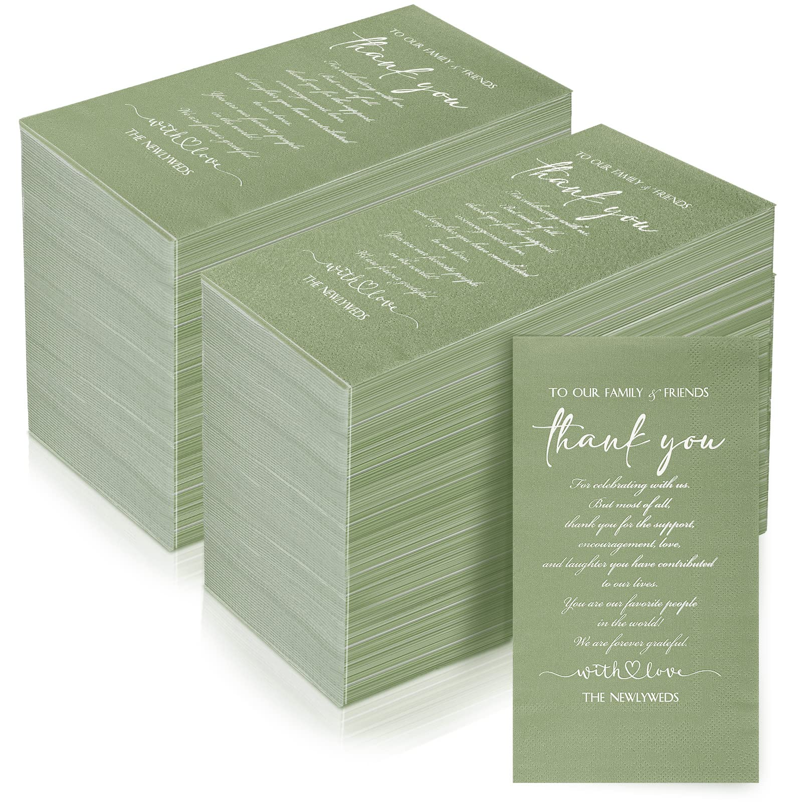 Photo 1 of 100 Plain Thank You Wedding Napkins - 3 Ply Facial Tissues Napkins Pack for Newlyweds to Family & Friends - Sage Green