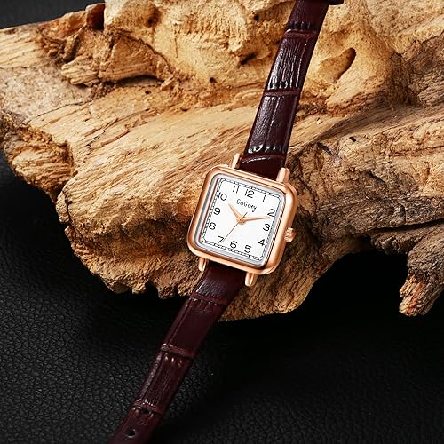 Avaner Women's Square Watch, Leather Strap Quartz Wristwatch
