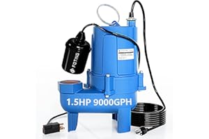 FOTING Sump Pump Submersible Sewage/Effluent Pump, Heavy Duty Cast Iron Septic Pump, Sump Pumps for Basement, Septic Tank, Sewage Well, Sewage System, 1.5HP 9000GPH 29FT 2'' NPT Discharge