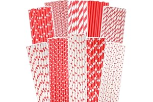 qiqee 150pcs Red Paper Straws for Drinking Disposable Straws Disposable Straws Bulk(10 Color)