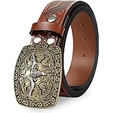 TRIWORKS Western Belt for Men Engraved Belt Men Women Cowboy Embossed Leather Belt