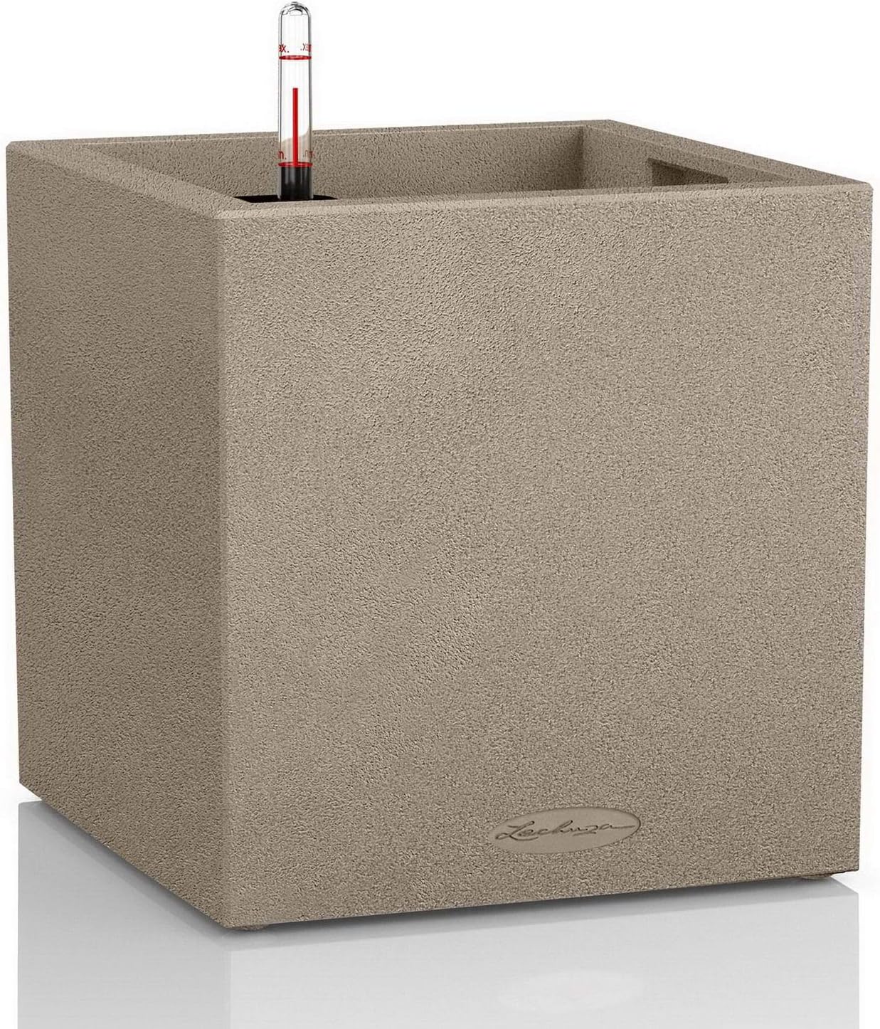 Lechuza Canto Stone 40 Low Self Watering Planter Large Garden Flower Plant Pot Indoor/Outdoor Floor Planter with Drainage Hole and Plant Substrate Poly Resin H40 L40 W40 cm Sand Beige