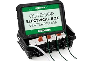 SockitBox – The Original Weatherproof Connection Box – Indoor & Outdoor Electrical Power Cord Enclosure for Timers, Extension Cables, Transformers, Power Strips, Lights, Tools & More – Medium – Black