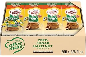 Nestle Coffee mate Coffee Creamer, Zero Sugar Hazelnut, Liquid Creamer Singles, Non Dairy, No Refrigeration, 0.375 fl oz Tubs (Pack of 200)