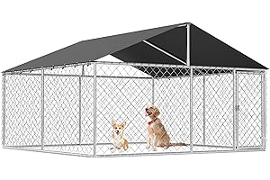 PETONY Petonly Outdoor Dog Enclosure Heavy Duty Dog Kennel House Mesh Dog Big Cage Pet Kennel Steel Fence with Secure Lock(118”x 118”)