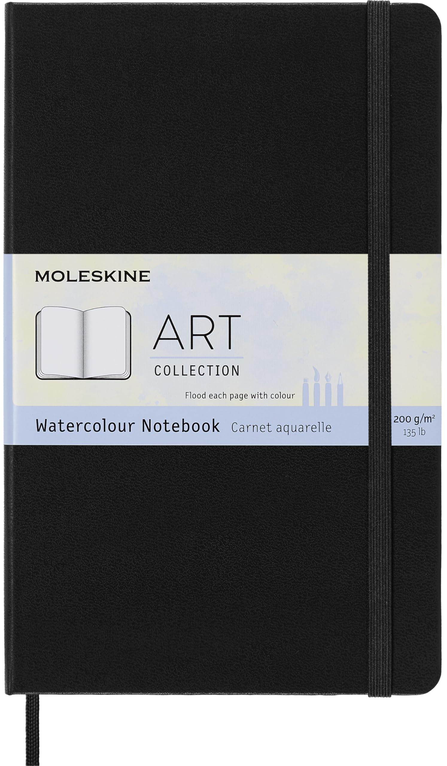 Moleskine 13 x 21 cm Large Art Collection Watercolour Notebook Sketchbook Album for Drawing with Hard Cover, Paper Suitable for Water, Colours and Watercolour Pencils, Black, 72 Pages