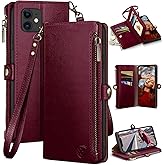 XcaseBar for iPhone 12/12 Pro 6.1" Wallet case with Zipper Credit Card Holder【RFID Blocking】, Flip Folio Book PU Leather Phone case Shockproof Cover Women Men for Apple 12 case Wine Red