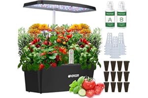 HDROOR Hydroponics Growing System Kit 12 Pods, Indoor Hydroponic Herb Garden Kit with 6L Extra Large Water Tank, Full-Spectrum Grow Light, Auto Timer, Adjustable Height Up to 19", Quiet Water Pump, Black
