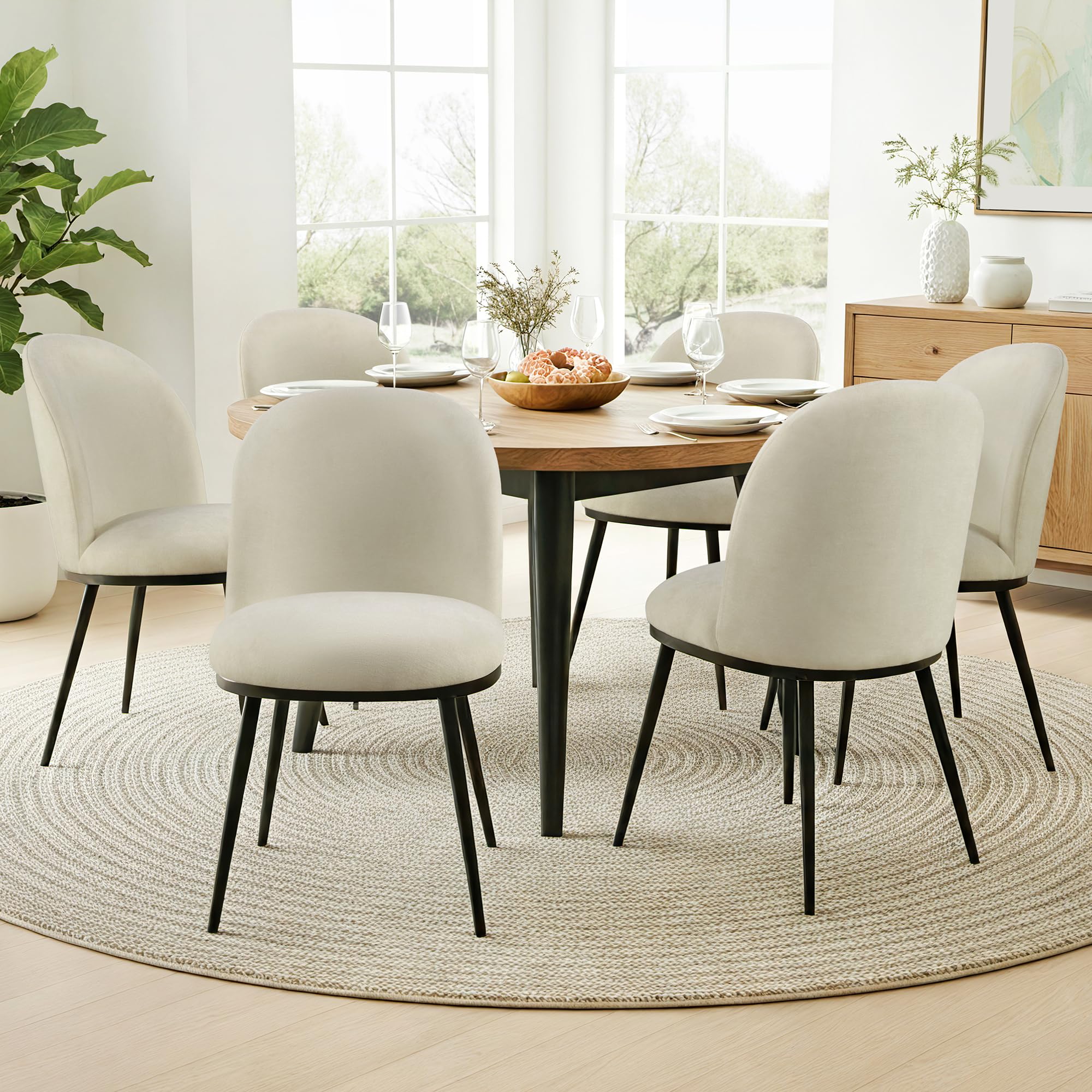 Photo 1 of ***PARTIAL SET*** ***READ CLERK NOTES*** 
KISLOT Dining Chairs Set of 6, Fabric Upholstered Dining Room Chairs with Ergonomic Backrest & Metal Legs, Modern Kitchen Side Chairs for Home, Restaurant, and Café, Sand, 2 Boxs