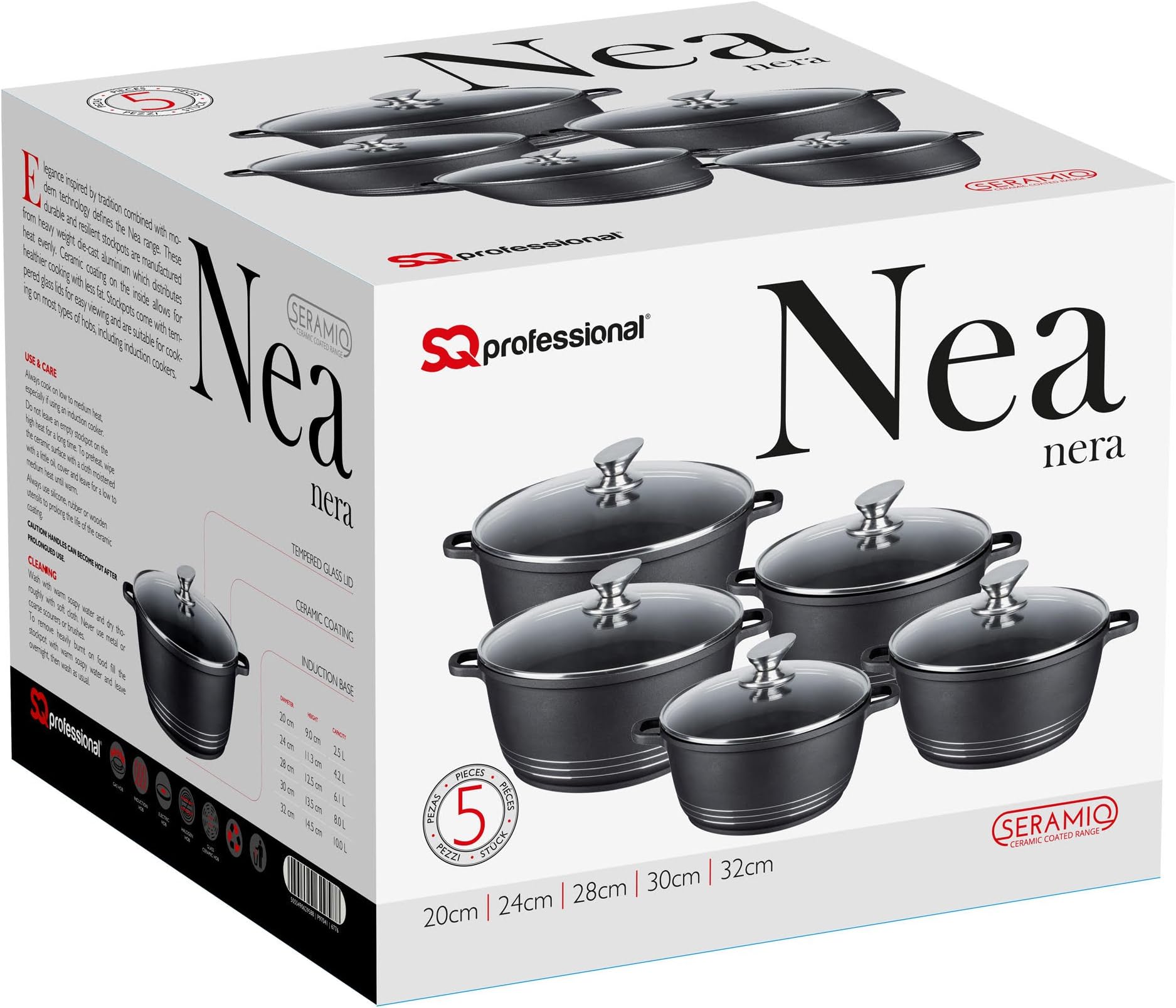 5 Piece Durable Diecast Non Stick, Ceramic Coated Cooking/Casserole Pot Set (Black)