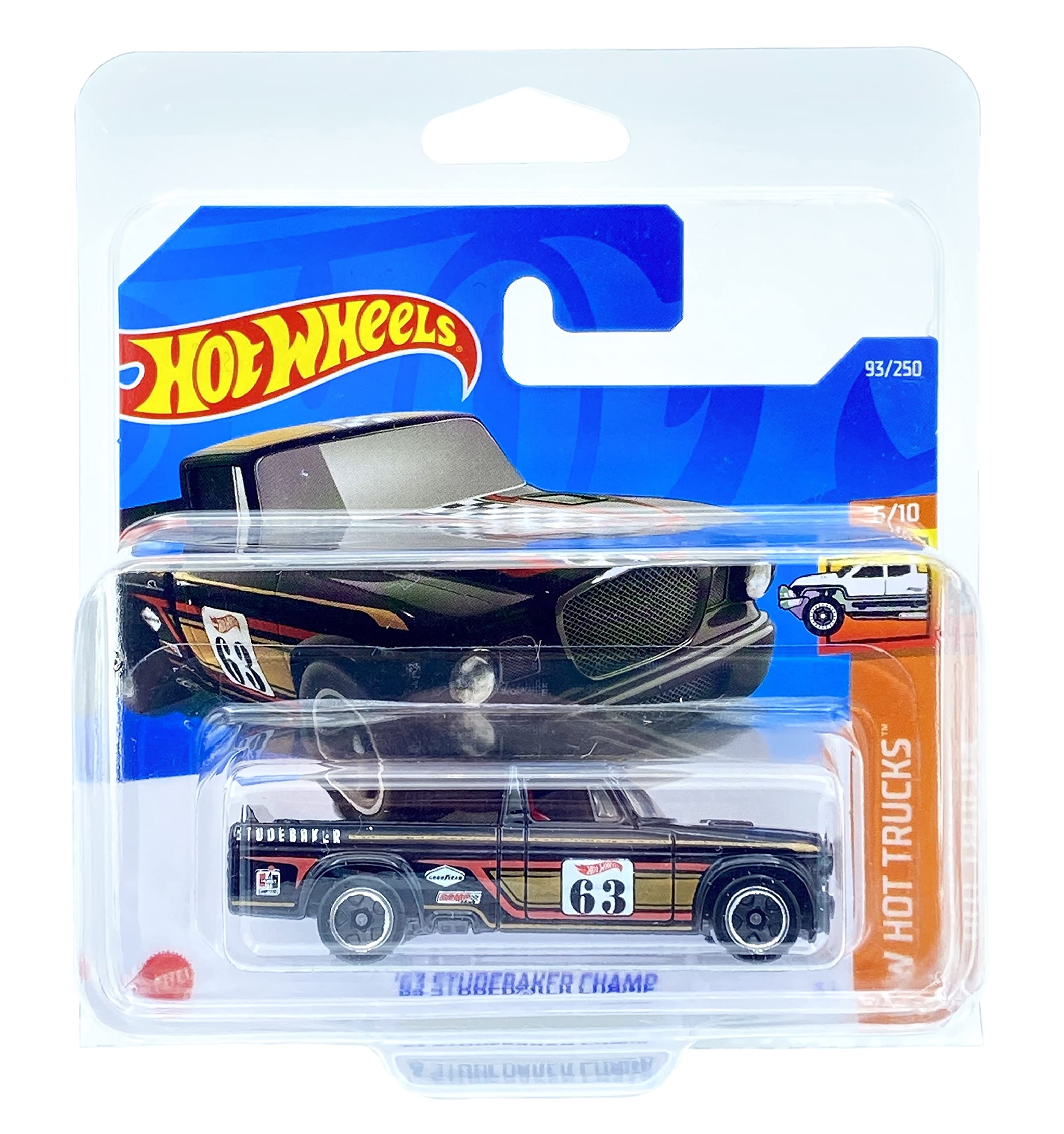 Hot Wheels '63 Studebaker Champ (Black) 5/10 HW Hot Trucks 2022 - 93/250 (Short Card) *** COMES IN A KLAS CAR KEEPER PROTECTIVE COLLECTORS CASE *** HCT51