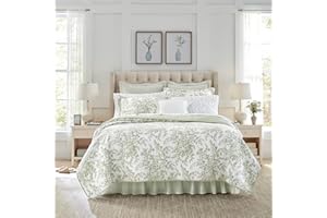 Laura Ashley - Queen Quilt Set, Soft & Reversible Cotton Floral Bedding with a Medium Weight Feel, 3 Piece Bed Set with Matching Pillowcases (Bedford Green/Off-White)