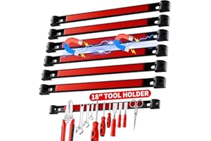 FLYVOLE 6 Pack 18" Upgraded Magnetic Tool Holder Strip, Wall Mount Magnetic Strips Heavy Duty, Magnetic Tool Organizer Pry Bar Holder for Garage Workshop Kitchen, Mounting Screws Included (18" Red)