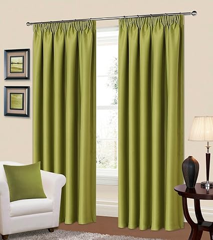 Kalli Ready Made Lime Green Curtains Pencil Pleat Tape Top