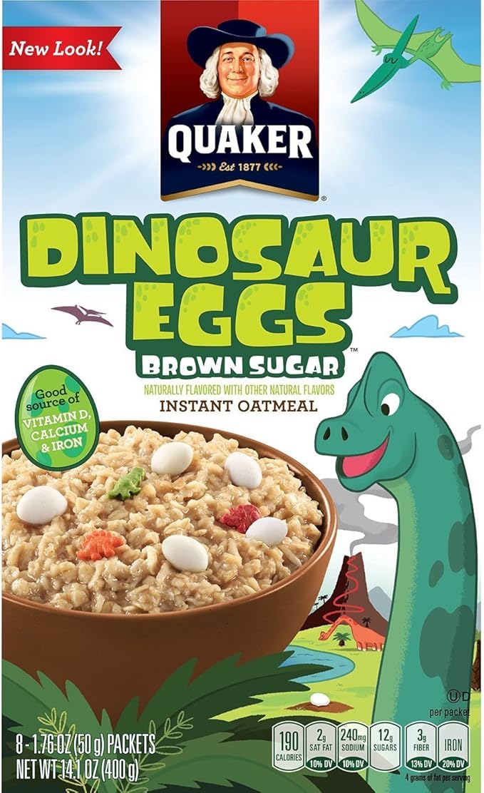 Quaker DINOSAUR EGGS! Brown Sugar Instant Oatmeal, 8 Servings, 14.1 oz