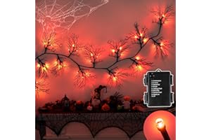 NAWITDA 6 FT Halloween Black Garland Willow Vine Twig Decor with Orange Light, 8 Modes & Timer Battery Operated Waterproof Halloween Decorations Indoor for Mantle Fireplace Home Party Decor