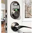 Veise Fingerprint Door Lock with 2 Lever Handles, Keyless Entry Keypad Electronic Deadbolt, Front Door Lock Set, Easy Installation, Oil Rubbed Bronze