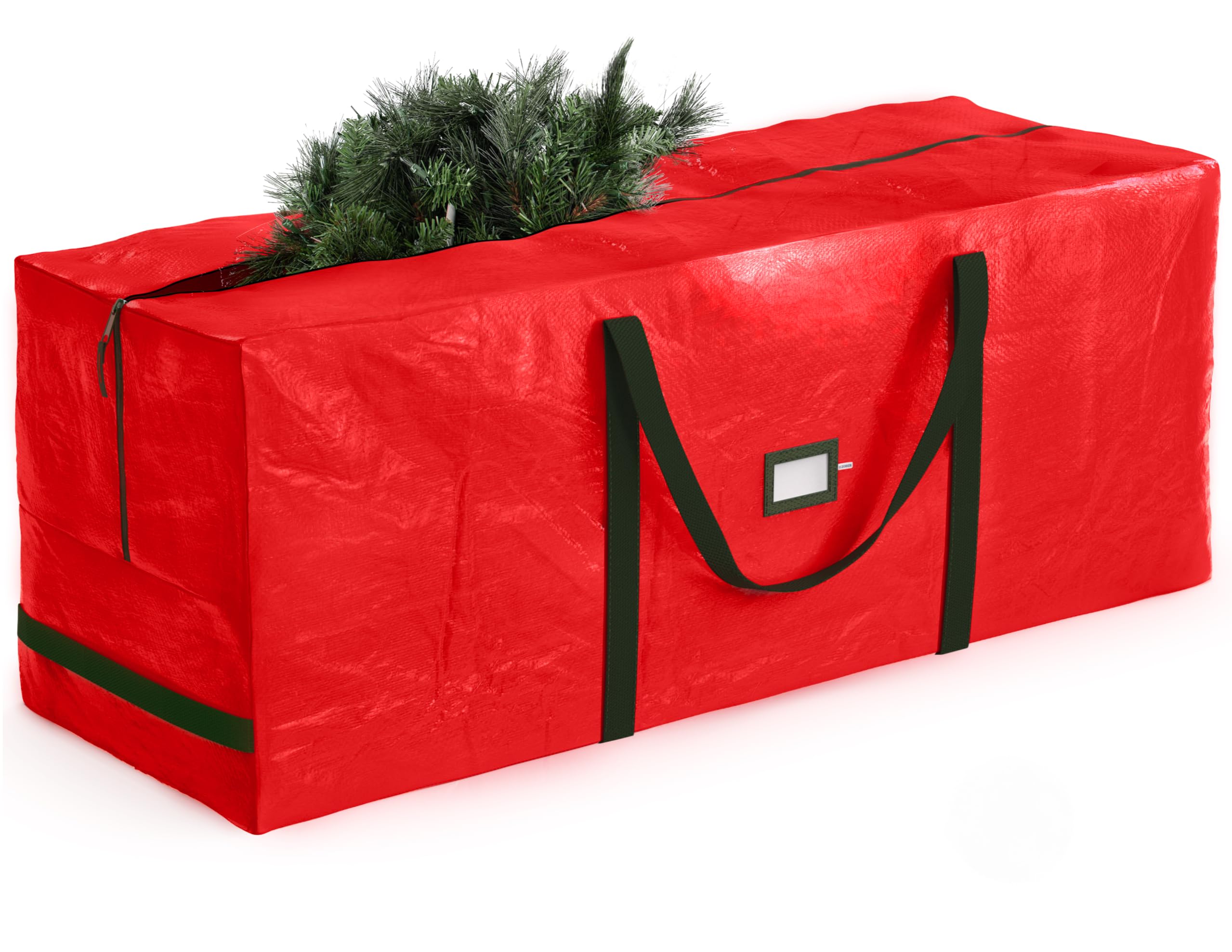Photo 1 of ZOBER 9 Ft Large Christmas Tree Storage Bag - Fits 9 Ft Artificial Trees - Plastic, Waterproof Christmas Tree Bag For Storage Box For Xmas - Strong, Durable Handles - Label Card Slot - Red