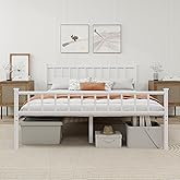 WJORATA Metal Platform King Bed Frame with Headboard Sturdy Steel Slats Support No Box Spring Needed Easy Assembly White
