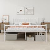 WJORATA Metal Platform Queen Bed Frame with Headboard Sturdy Steel Slats Support No Box Spring Needed Easy Assembly White