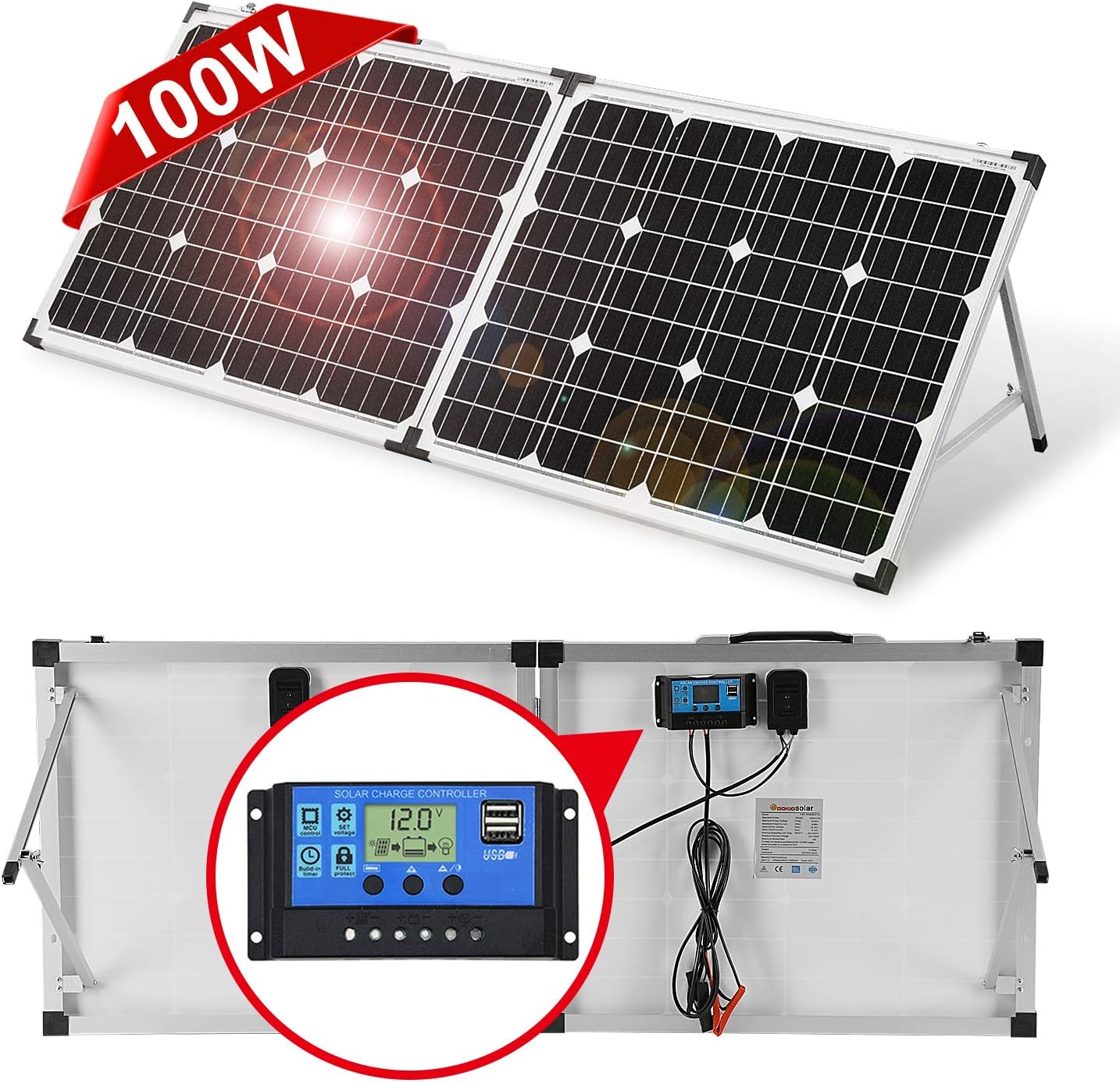DOKIO 100w(50x2) 12v Monocrystalline Foldable solar panel Amazon.co.uk