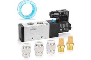 AIRIX 4V310-10 Pneumatic Solenoid Valve AC110V, 2 Position 5 Way, 3/8" NPT, Pilot-Operated Single Coil, Fast Response Electric Air Valve with Junction Box & Quick Connect Fittings