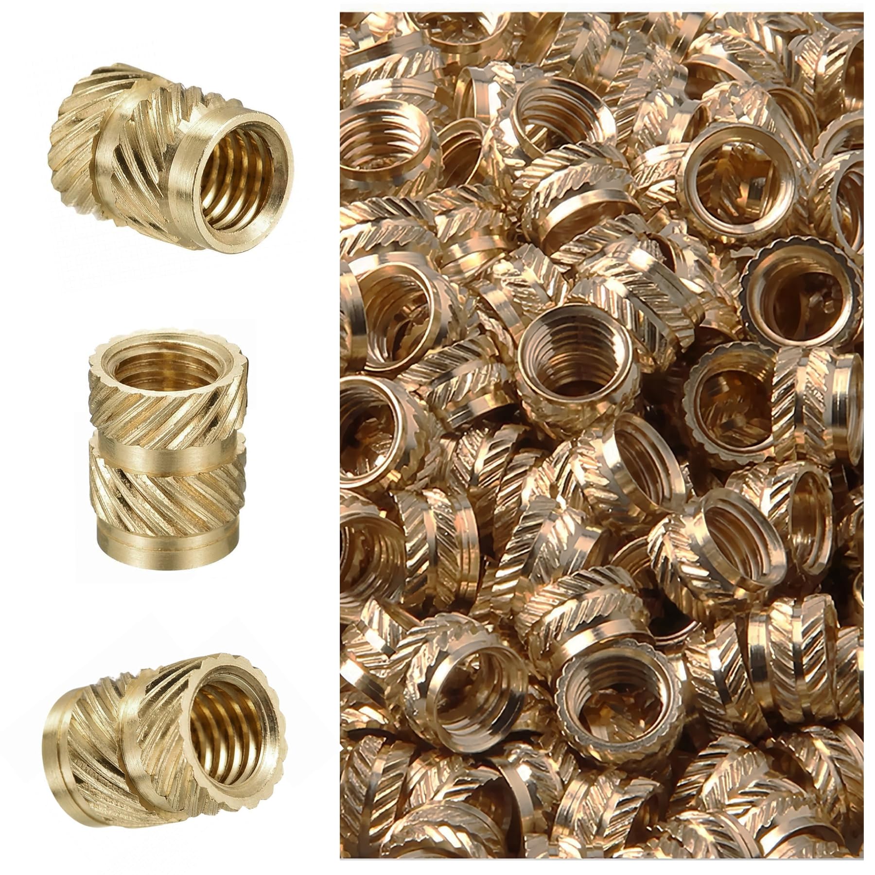 LEPEVNEY 30Pcs M6 Knurled Threaded Insert Nuts - 10mm Length, 8mm OD - Brass Female Heat Set Inserts for 3D Printing and Heat Set Embedment