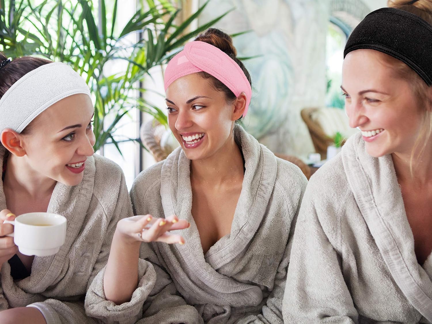 Whaline Spa Facial Headband Make Up Wrap Head Terry Cloth Headband Adjustable Towel for Face Washing, Shower, 3 Pieces (White, Black, Pink) : Beauty