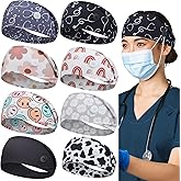 ABAMERICA Headbands with Button for Mask, Wide Nurses Headbands Non Slip Elastic Ear Protection for Women Men Doctors Sweatband Head Wrap