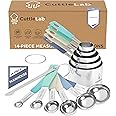 CuttleLab Measuring Cups and Measuring Spoons Set of 14 - Stainless Steel Measuring Cups and Spoons Set, Includes 1/8 Teaspoon Measuring Spoon, 1/8 Cup Measuring Cup, Leveler Dry (14, Farmhouse)