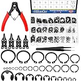 Glarks 312Pcs 65Mn-Steel Circlip Snap Retaining Ring Assortment With Plier Set, 4MM-28MM C-Clip External Rings and 1.5MM-10MM