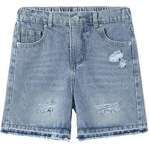 PATPAT Boys Ripped Jean Shorts Casual Denim with Elastic Waist 5-14Y | Boys Denim Shorts y2k Straight Leg Loose