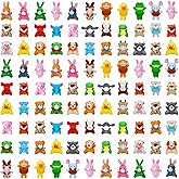 Deekin 100 Pack Mini Stuffed Animals Bulk Small Plush Animal Toys Stuffed Tiny Critter Keychain Set Carnival Prizes for Easter Kids Party Favors School Reward Gift Bags Fillers(Jungle Animals)