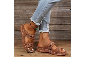 WOMENYIAOR Orthopedic Sandals for Women Fashion, Womens Walking Sandals with Arch Support Anti-Slip Comfortable Sandals Casual Flip Flops Slip On Sandals Women Dressy Summer Flat Walking Slippers (B-Brown, 7)