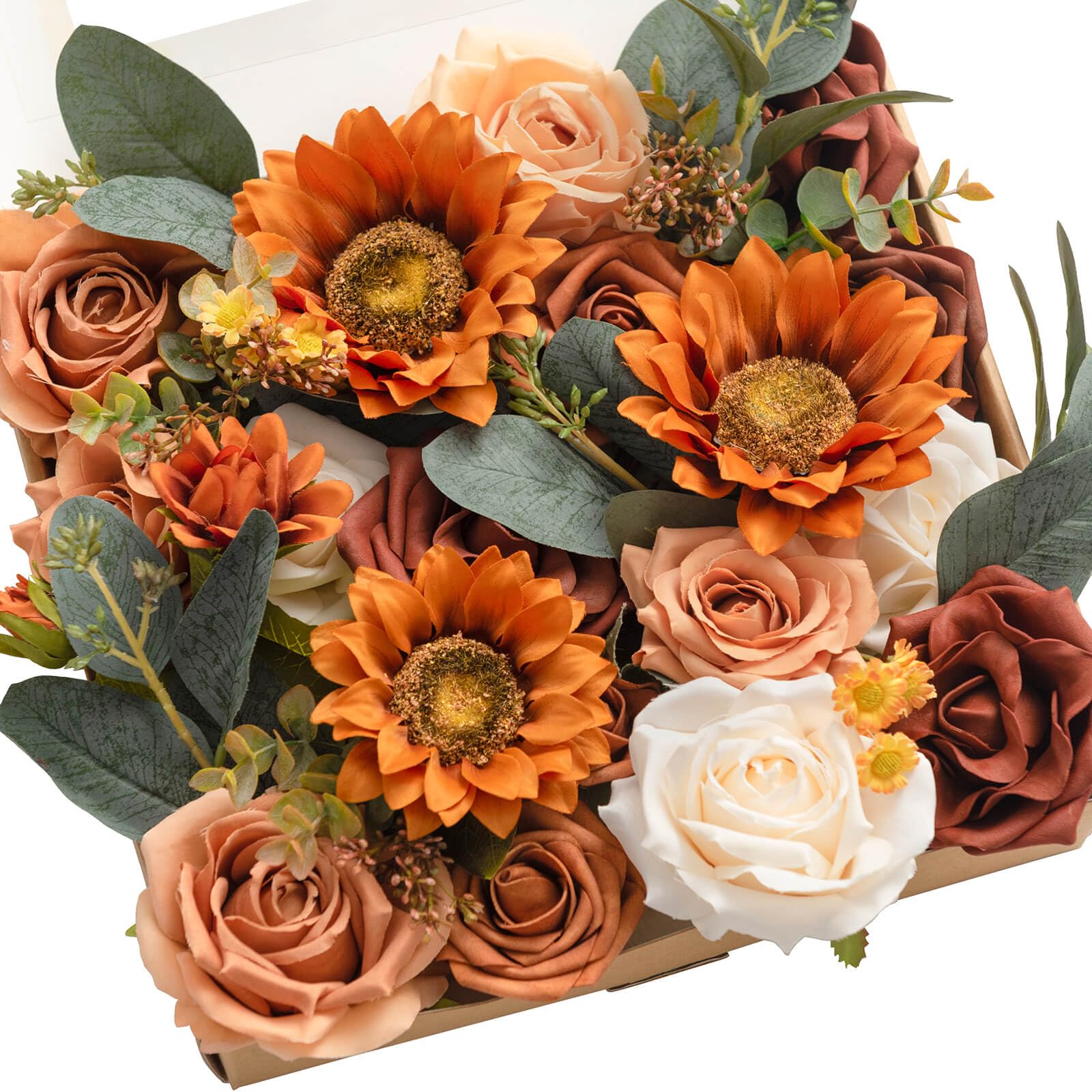 Photo 1 of Ling's Moment Sunflower Terracotta Artificial Flowers Greenery Grand Box Set, Burnt Orange Fake Flower for DIY Wedding Bridal Bouquet, Centerpieces Decor, Floral Arrangement Decor, etc.