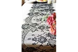 Letjolt 14 x 120 Inches Black Lace Table Runner Decoration Anniversary Embroidered Doilies Party Supplies Vintage Lace Centerpiece Theme for Boho Wedding Bridal Baby Shower Decorations