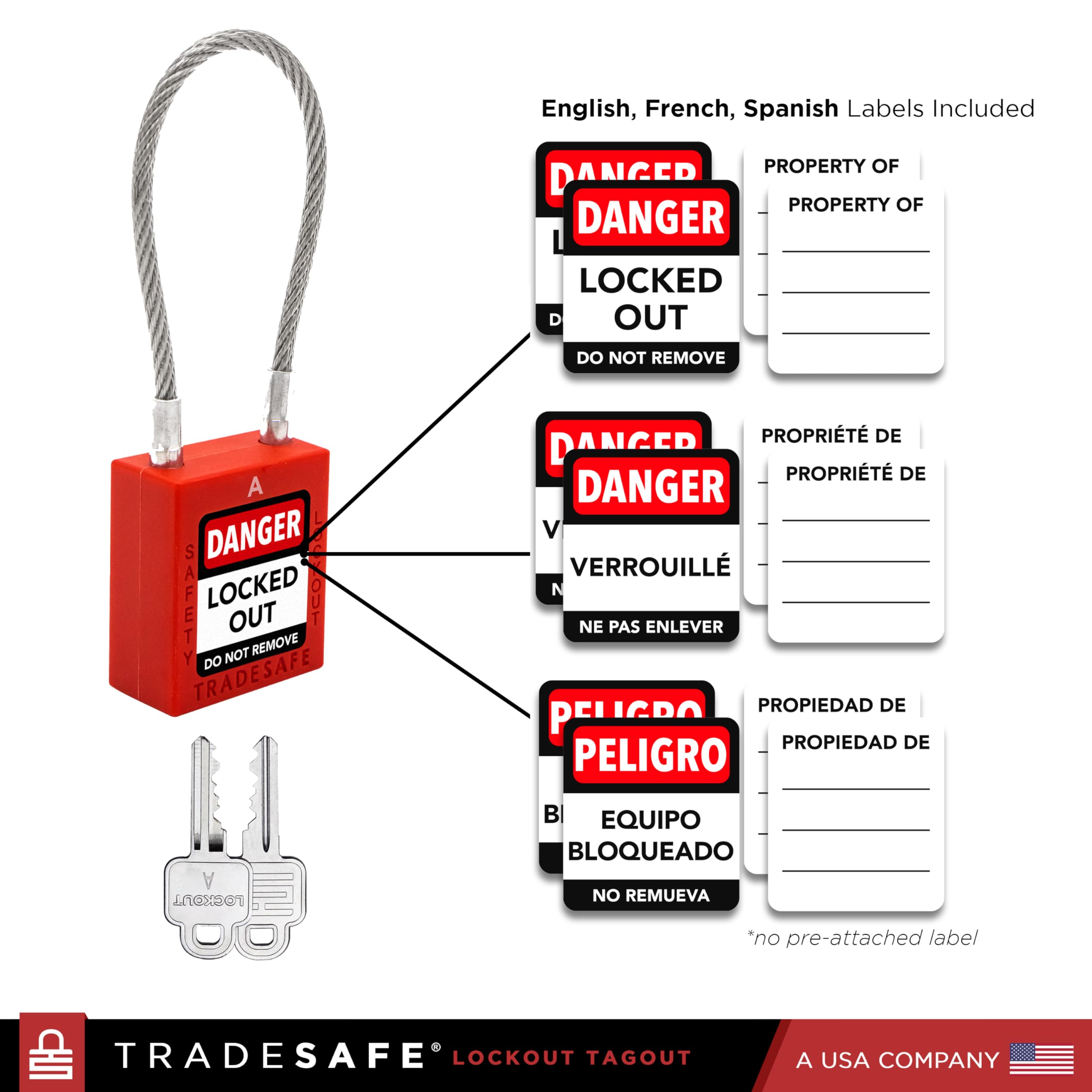 Mua TRADESAFE Lockout Tagout Steel Cable Locks with Keys - 10 Red Keyed ...