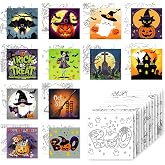 Zynlio 12 Packs Pre Drawn Canvas to Paint, Pre Printed Canvas for Painting, Pre Stretched Canvas Outline Painting Boards for Beginners, Students, Party Favors(4 * 4in) (Halloween)