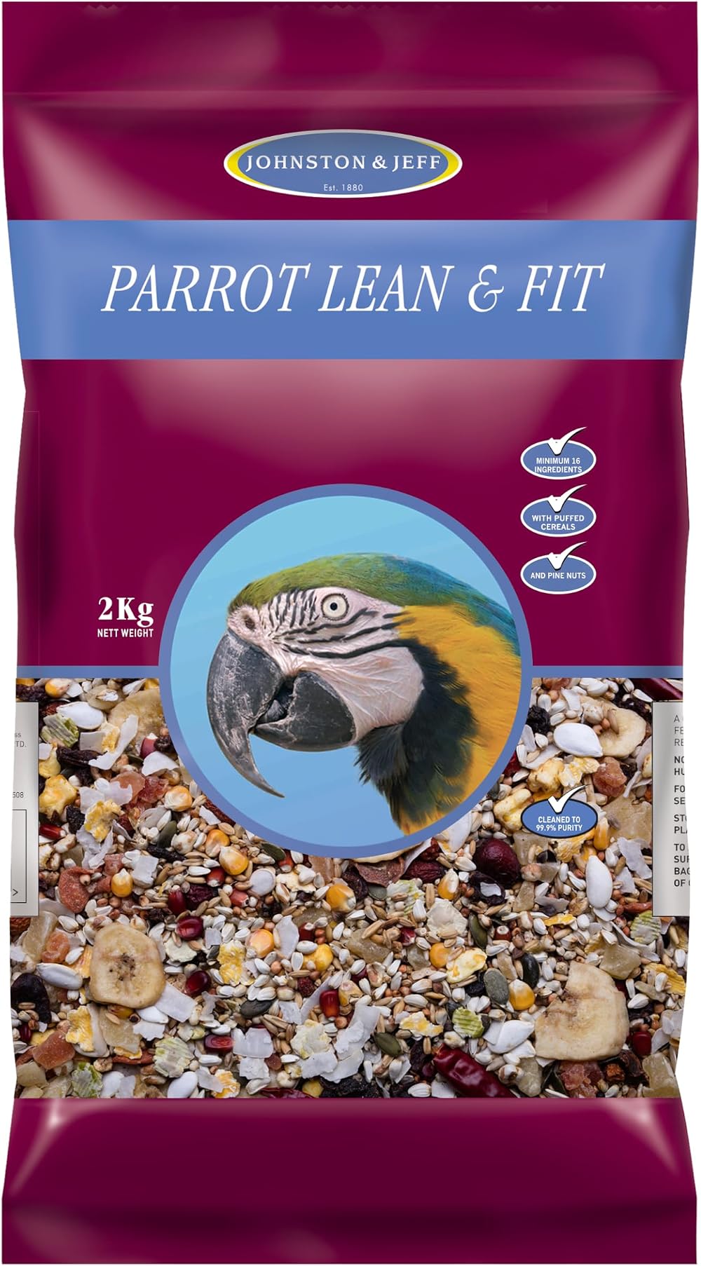 Johnston & Jeff Parrot Lean & Fit 2kg - No Sunflower Nuts, 24 Ingredients