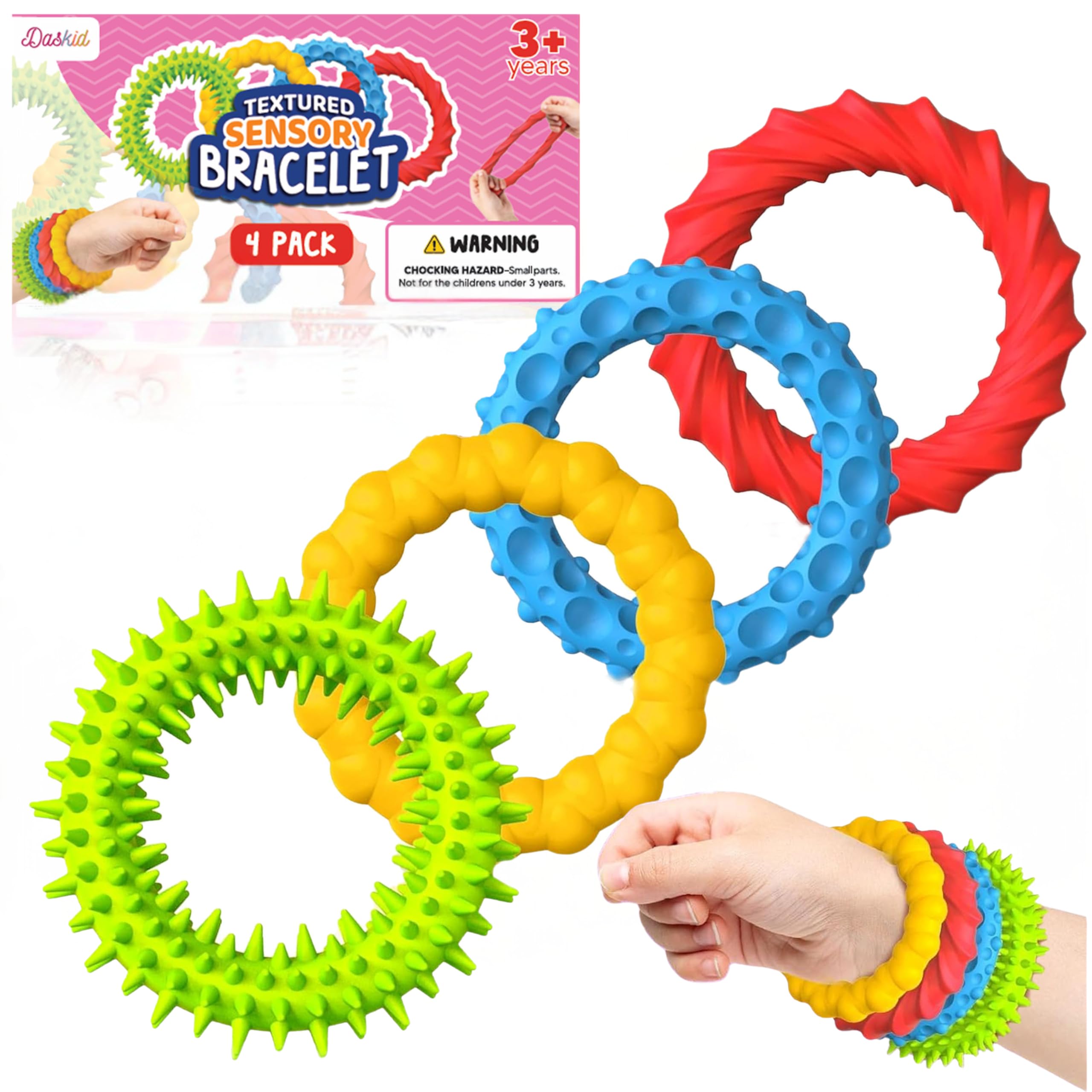 4PCS Fidget Sensory Bracelets |Stretchy Anxiety & Stress Relief Wristbands Toys for Autism + ADHD, Emotion Worry, Focus, Relax & Sensory Stimulation ,Classroom Fidget Rubber Toys for Kids & Adults — image 1