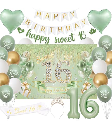 Sweet 16 Birthday Banner – Glitter Tinfoil Sixteen Party Decor For Girls With Funny Text