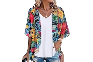 JOELLYUS Womens Kimono Beach Cover Up Chiffon Cardigan Floral Tops Loose Capes