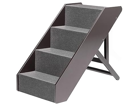 UPP Tiertreppe Deluxe massiv aus FSC Holz 4 stufig - Belastbar bis 70 KG - individuell höhenverstellbare Hundetreppe/Katzentr