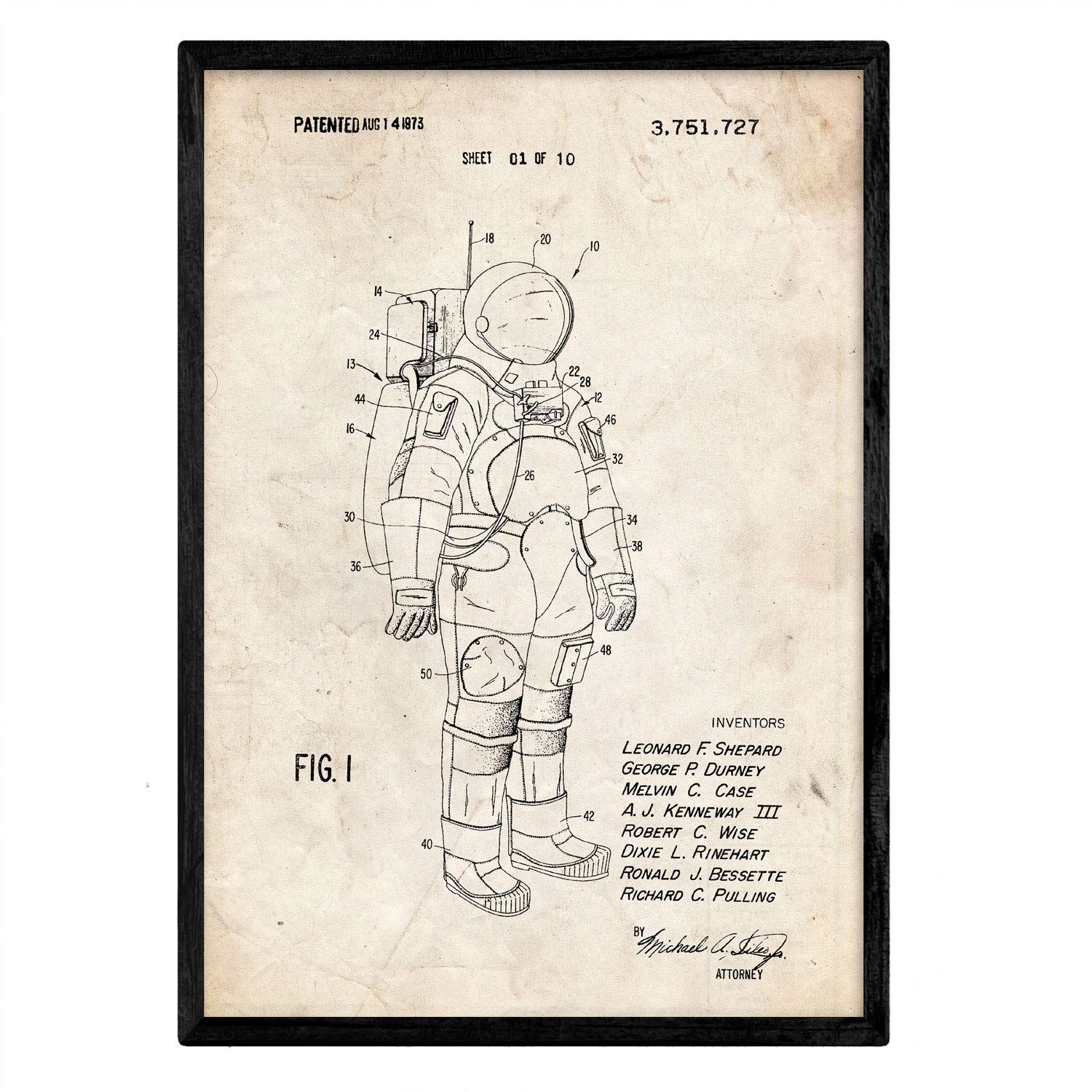 Nacnic Poster with Patent astronaut suit. Sheet with old design patent in A3 size and vintage background